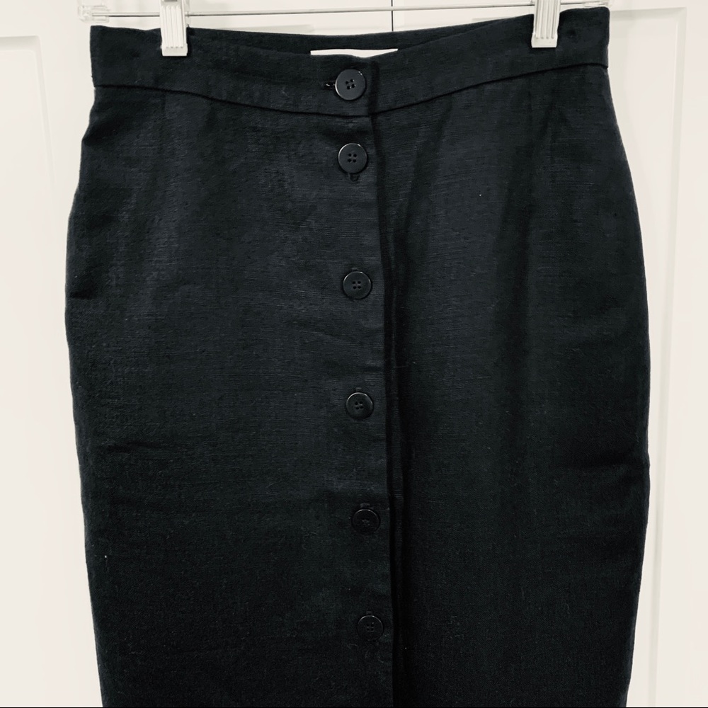 Black linen blend midi skirt